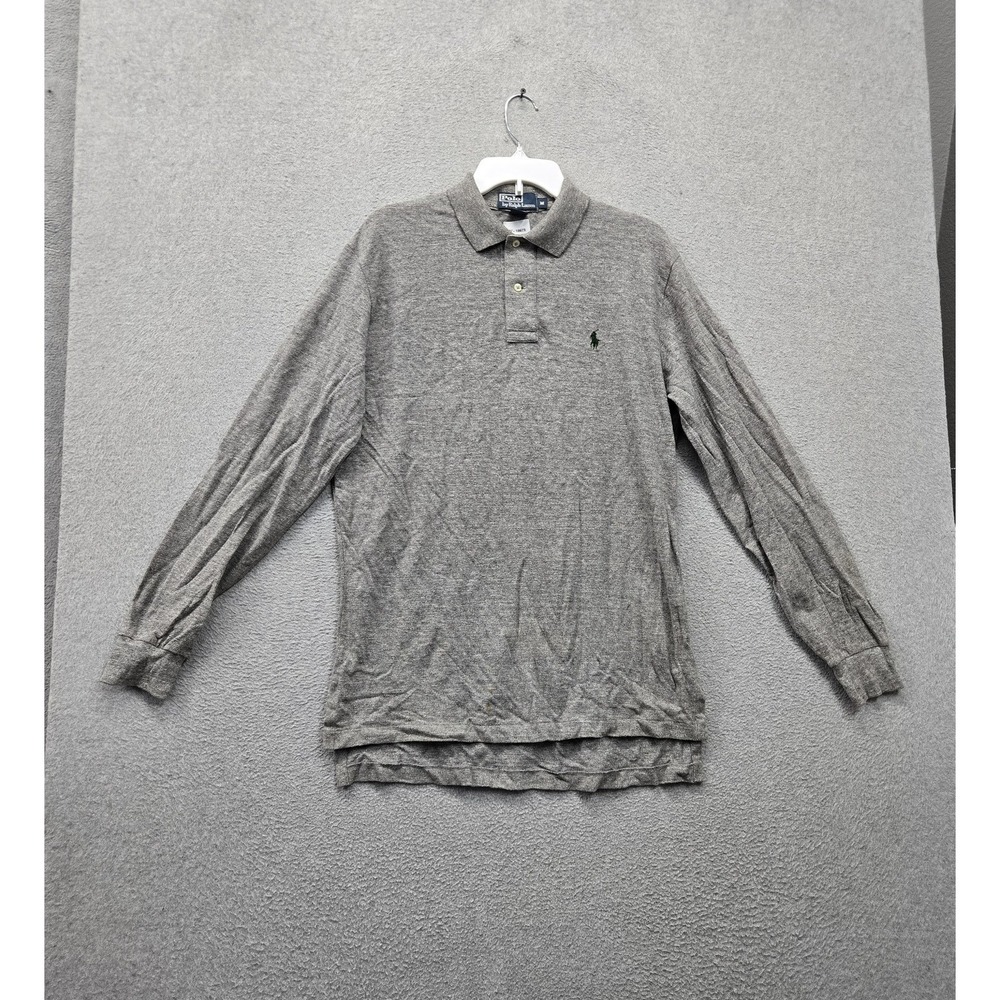 VINTAGE Polo By Ralph Lauren Men Polo M Gray Embroidered Pony Logo Long Sleeve